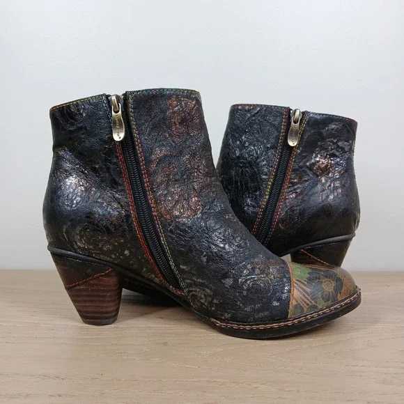 Spring Step L'Artiste Waterlily Boots Women 9 Multicolor Leather Block Heel - Picture 3 of 12